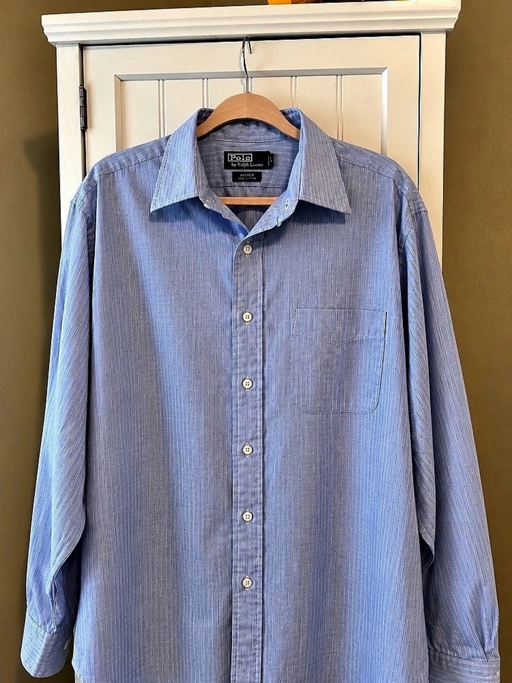 Polo Ralph Lauren Andrew XL 17.5/36-37 Blue White Striped Button Down